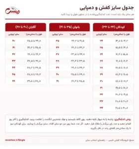 جدول سایز کفش و دمپایی نایس: تبدیل طول پا برحسب سانتی‌متر به سایز اروپایی